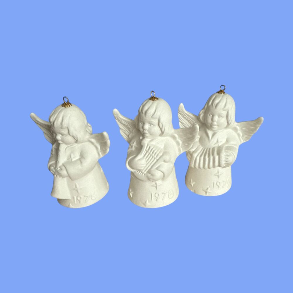 Goebel W Germany Porcelain Angel Bell Ornaments Set 1976 1978 1979 Musical